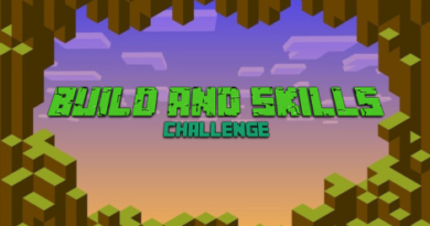 Minecraft Club title image showing the text Build and Skills Challenge with the tag of MinecraftClub - A safe psace to Spawn