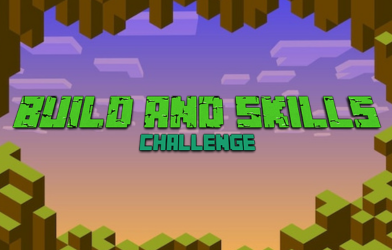 Minecraft Club title image showing the text Build and Skills Challenge with the tag of MinecraftClub - A safe psace to Spawn